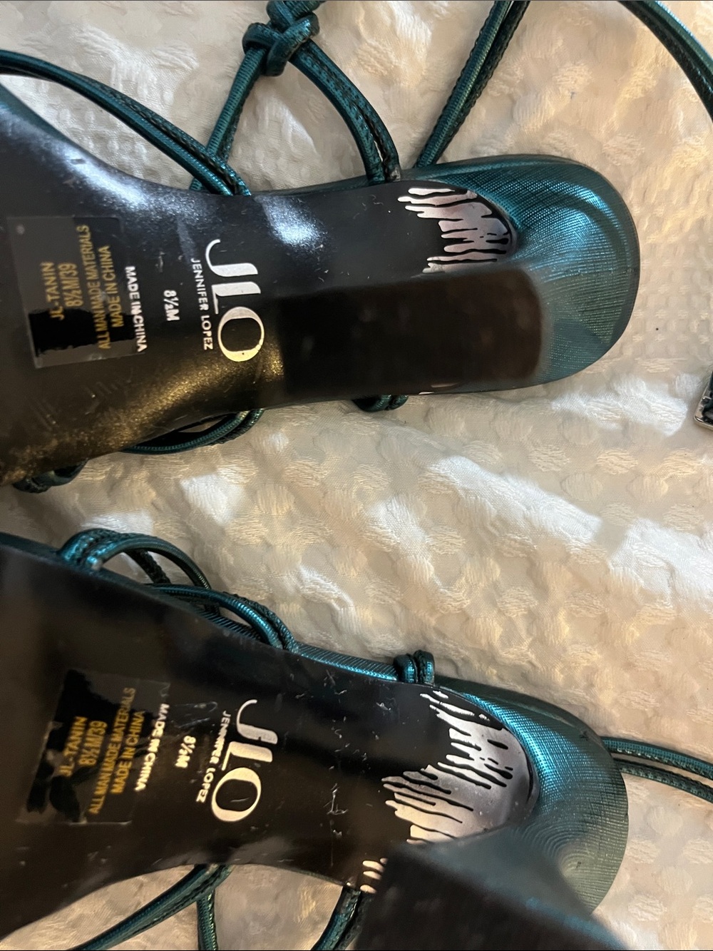 Jennifer Lopez Teal Wrap Lace-Up Square-Toe Heels - Picture 2 of 9